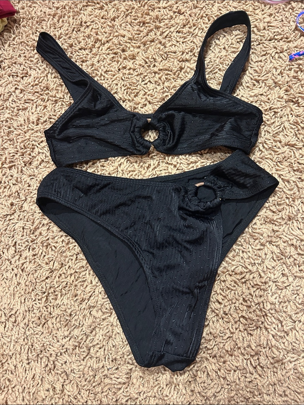 Black Two-Piece Bikini Set with Ring Detail
